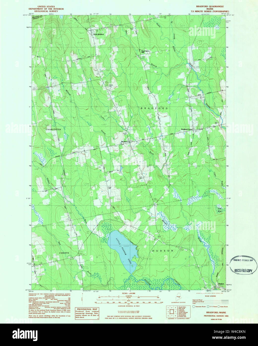 Maine USGS Historical Map Bradford 806538 1983 24000 Restoration Stock