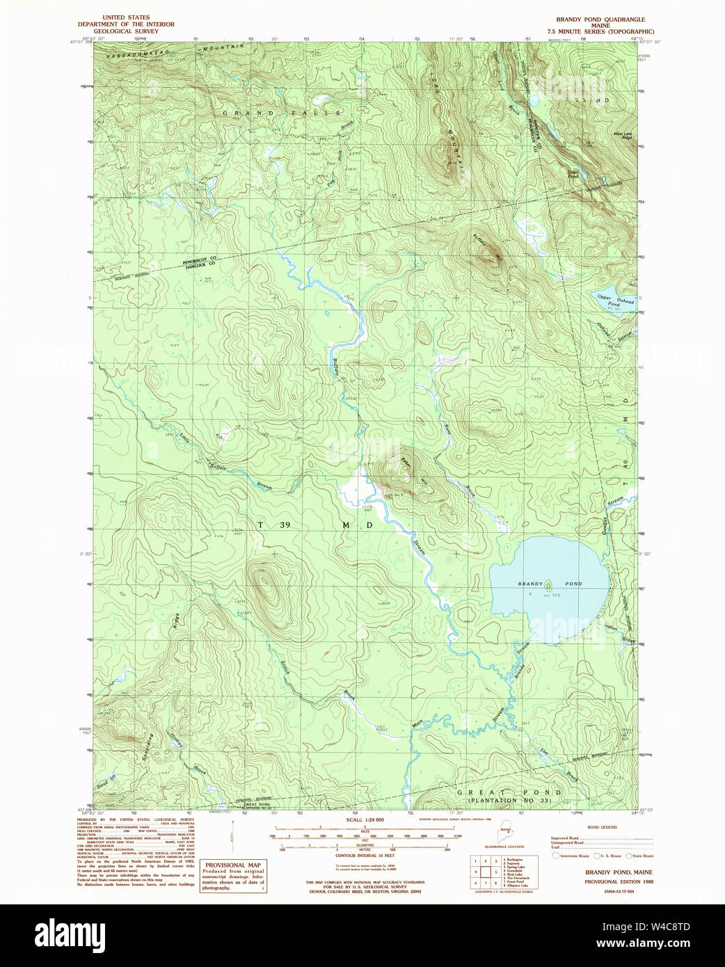 Maine USGS Historical Map Brandy Pond 104956 1988 24000 Restoration