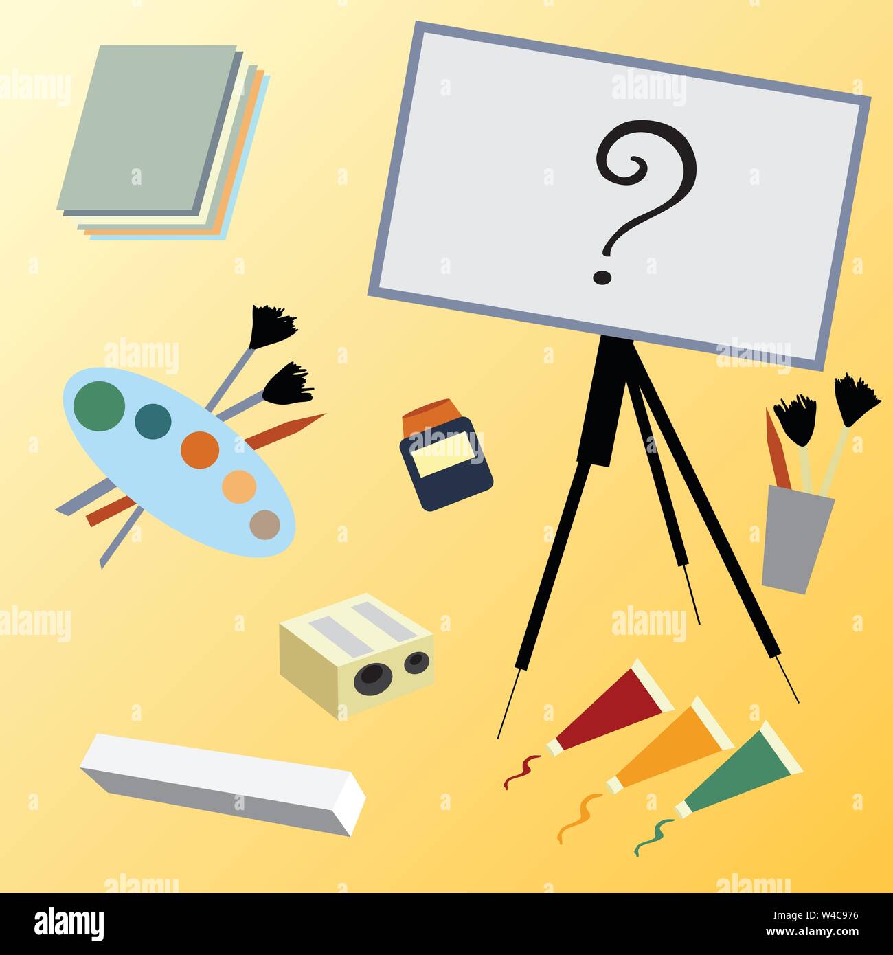 set of artist paint brushes easel background Stock Vector Image & Art