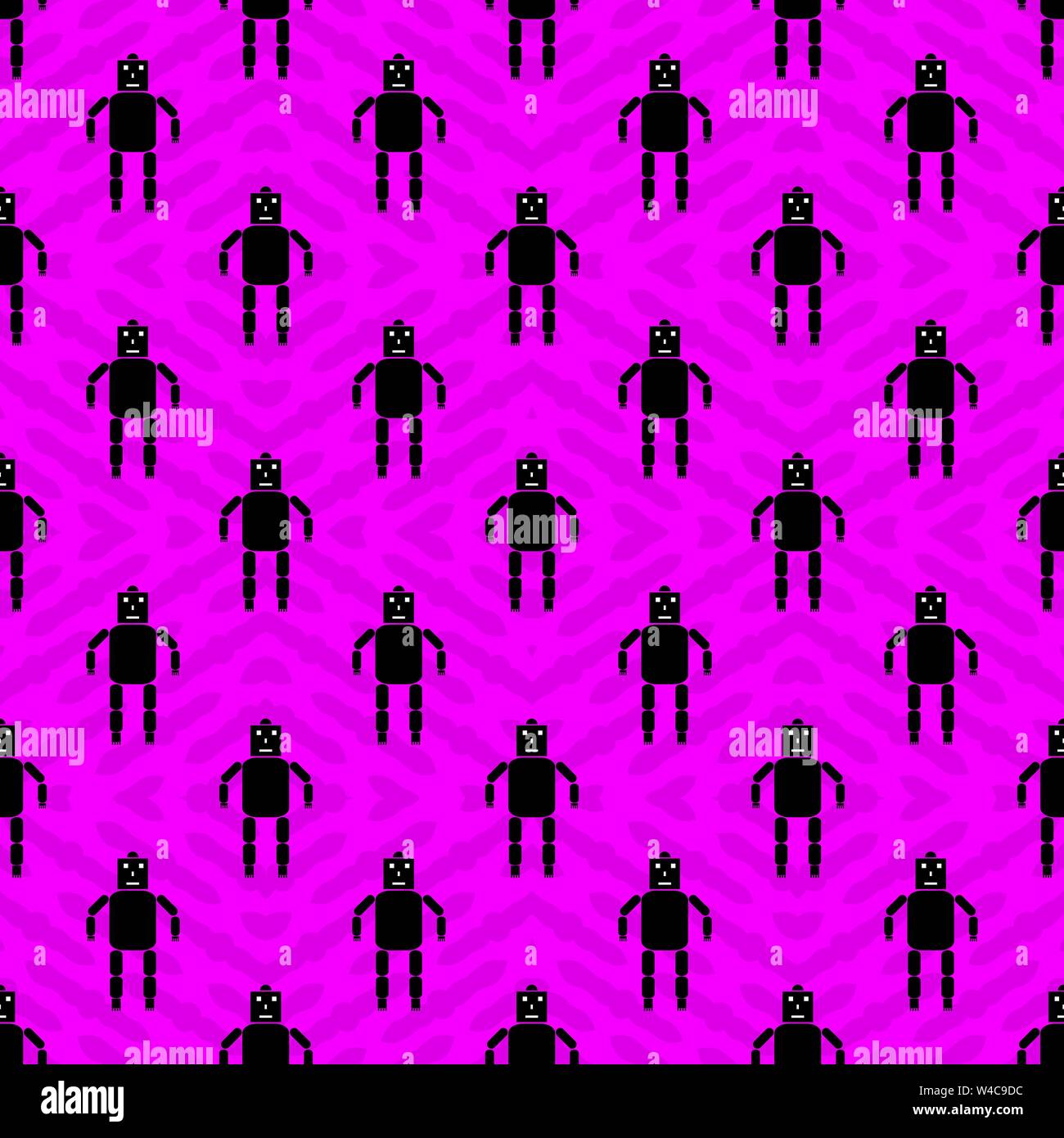 Robot on a pink background vector seamless pattern Stock Vector