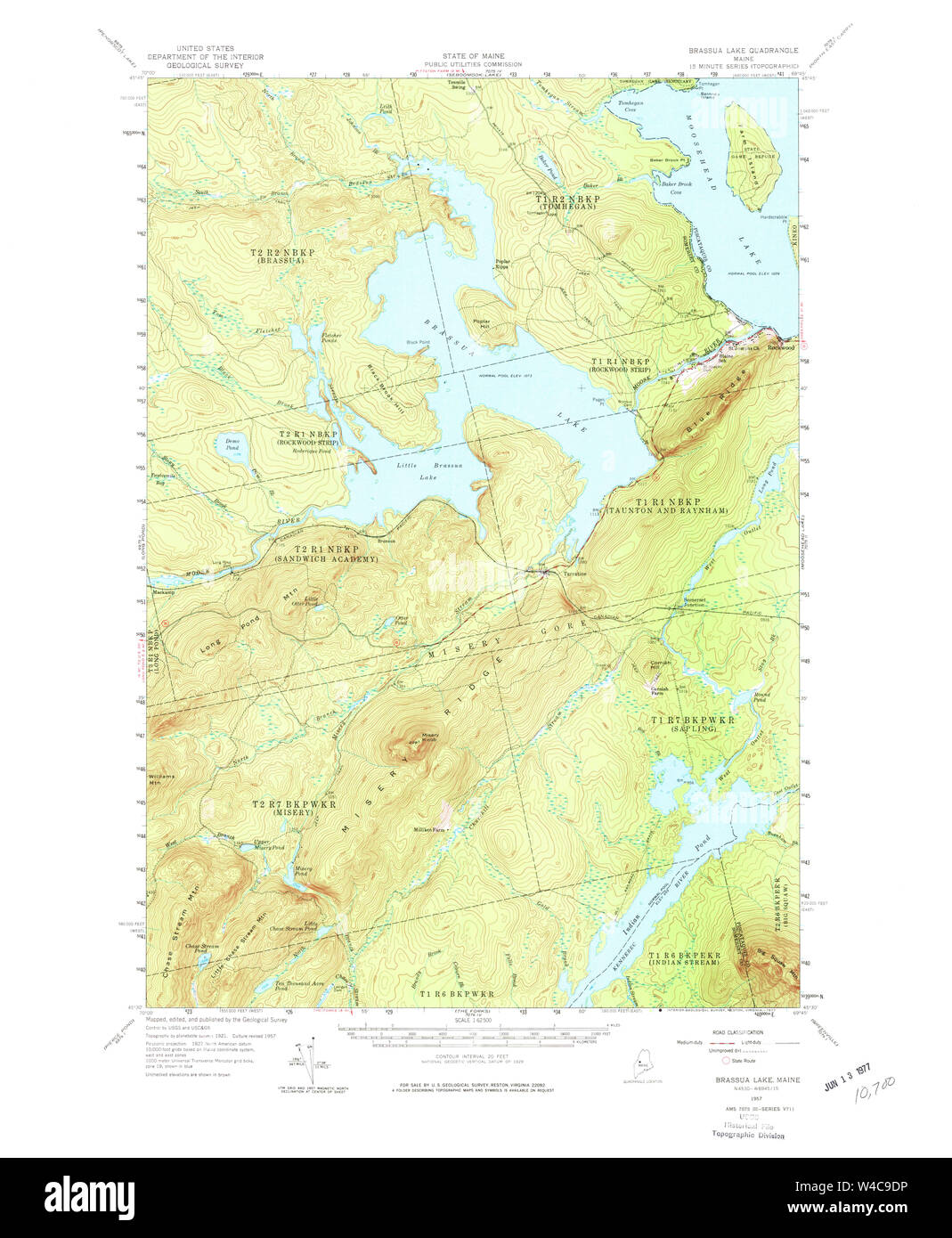 Maine USGS Historical Map Brassua Lake 460243 1957 62500 Restoration