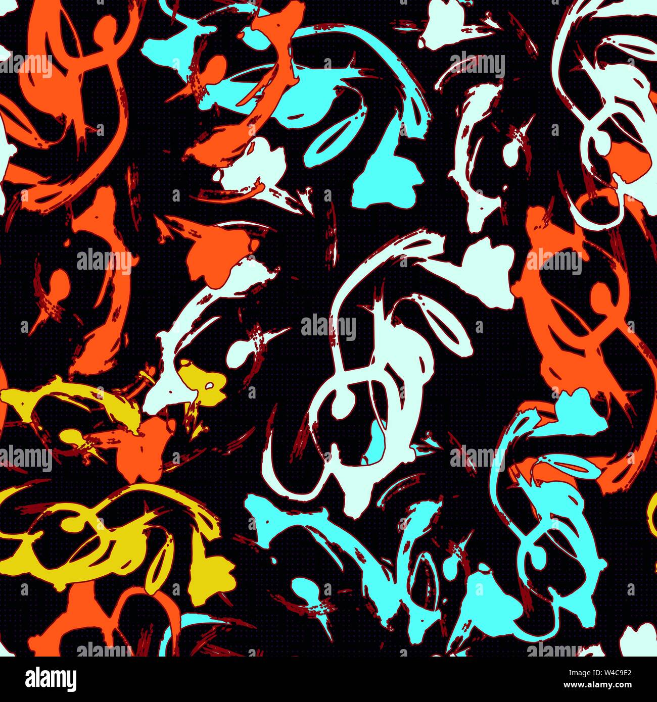 Graffiti on a black background Psychedelic seamless geometric pattern Stock Vector