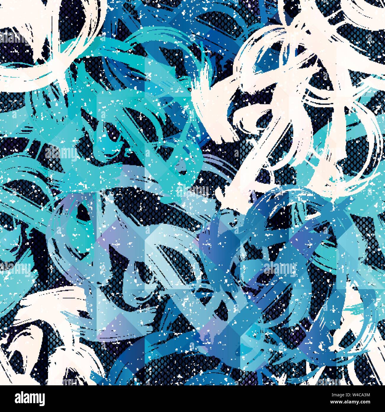 Graffiti on a black background Psychedelic seamless geometric pattern Stock Vector