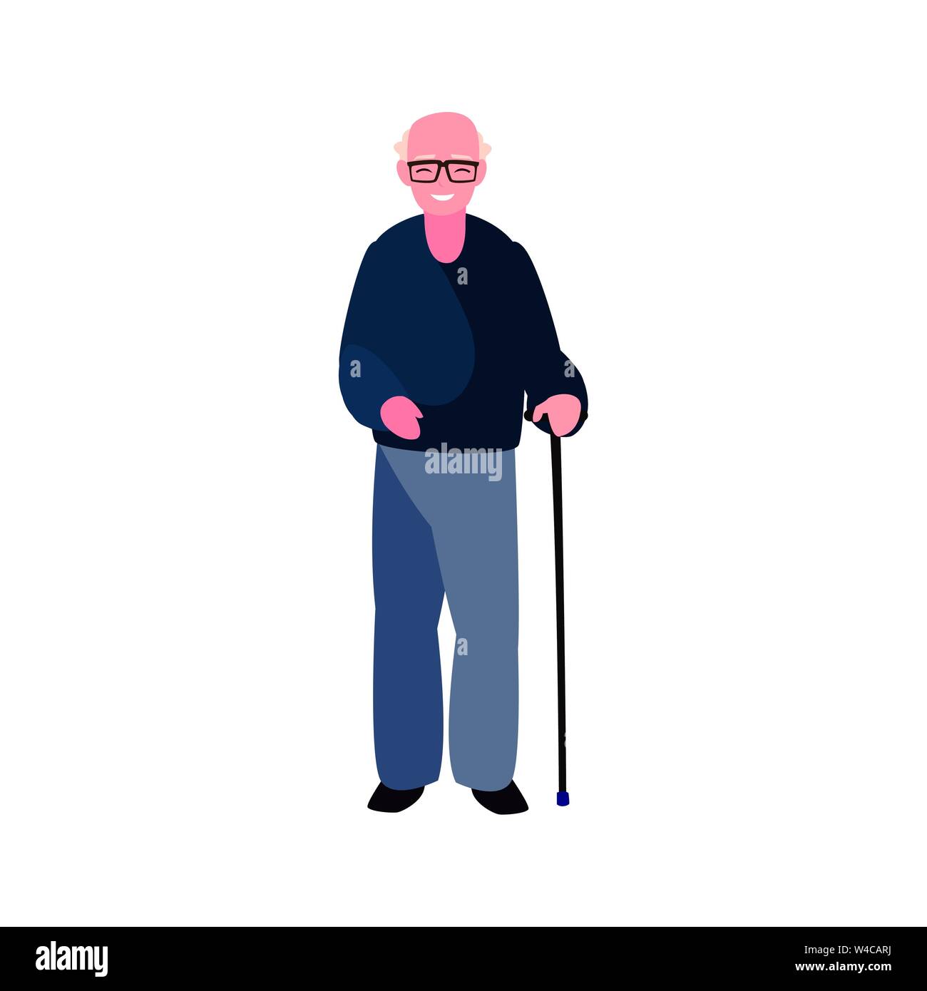 elderly man with walk stick vector illustration Stock Vector Image ...