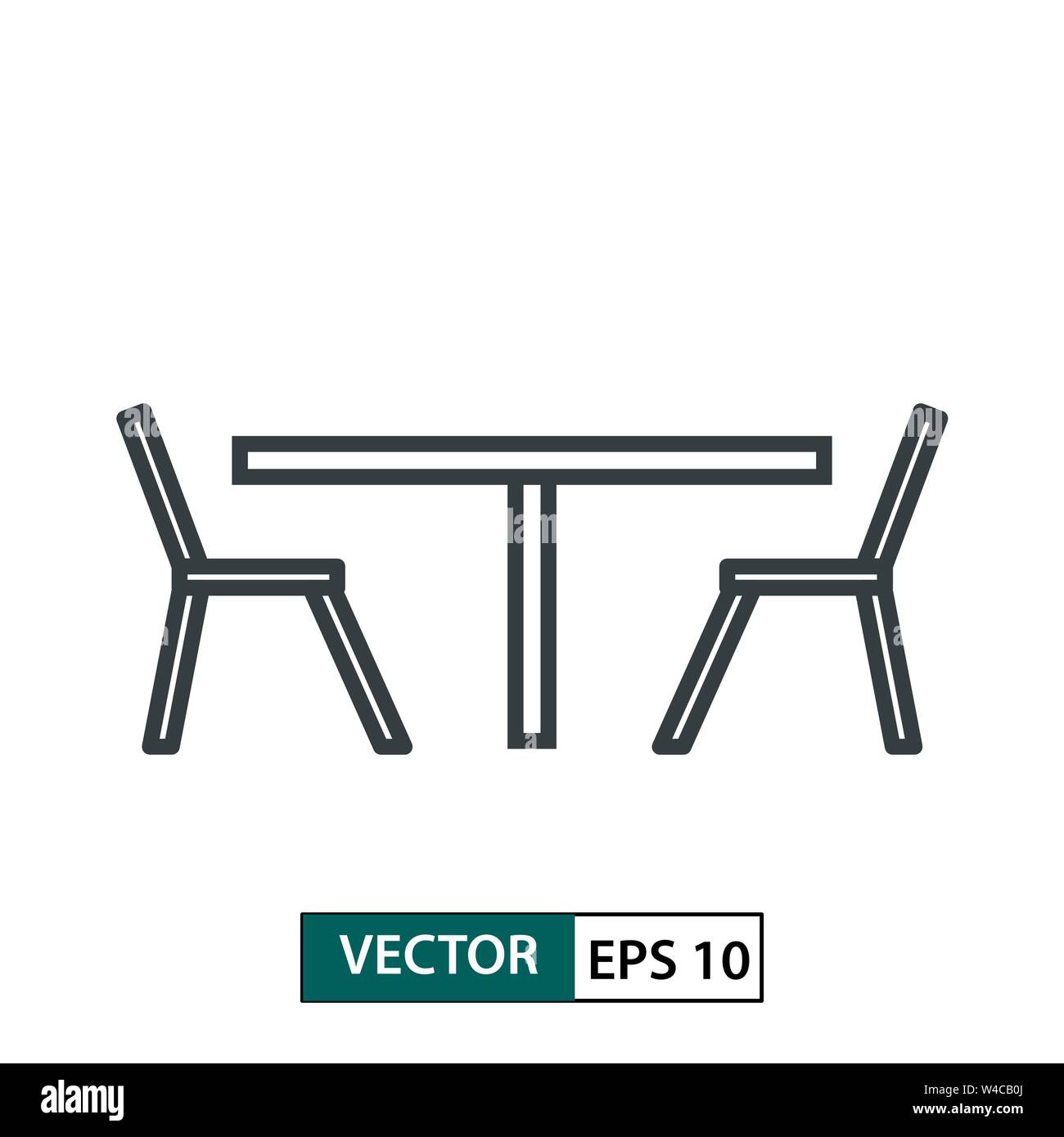Table and chair flat icon vector. Line style. Isolated on white ...