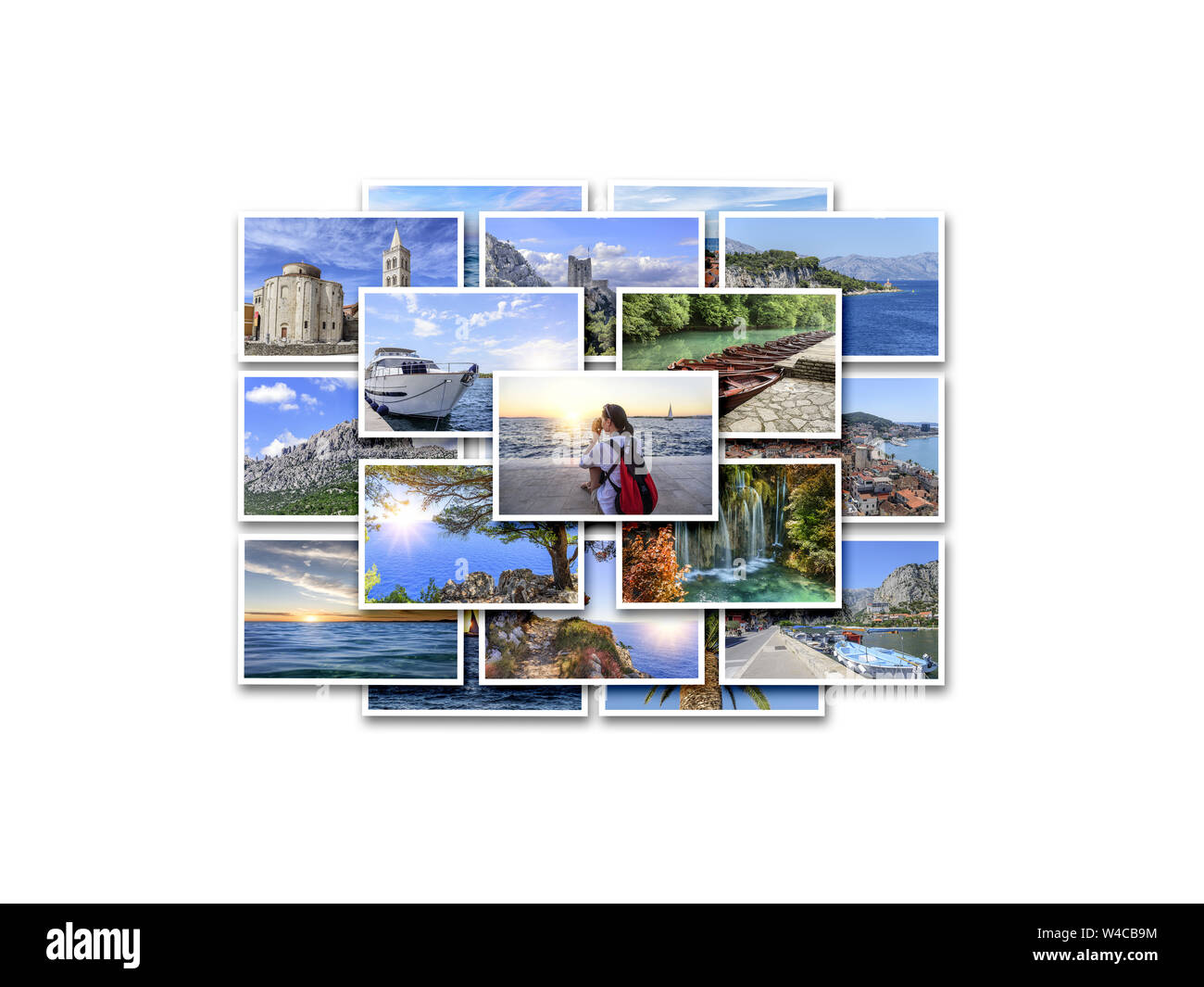 Sea vacation, travel and interesting places in the summer. Collage of photos on white background. Stock Photo