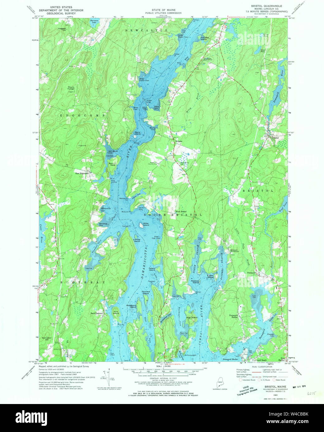 Maine USGS Historical Map Bristol 806551 1969 24000 Restoration Stock