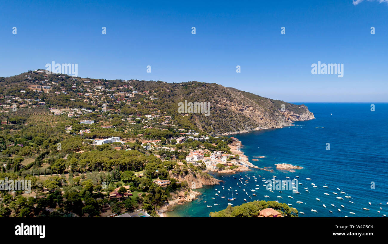 Aerial view of Fornells and Aiguablava creek in Begur, Catalonia Stock Photo