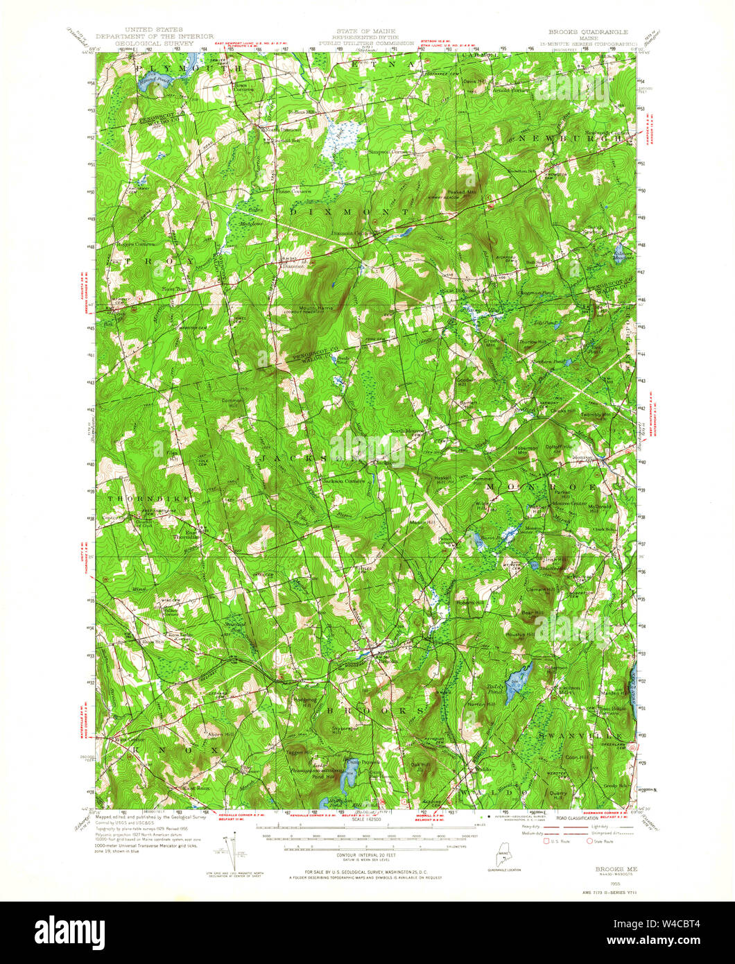 Maine USGS Historical Map Brooks 460251 1955 62500 Restoration Stock