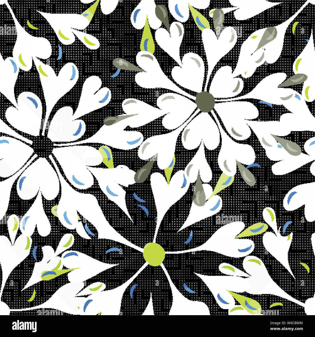brightly colored abstract flowers on a black background pattern vector illustration Stock Vector