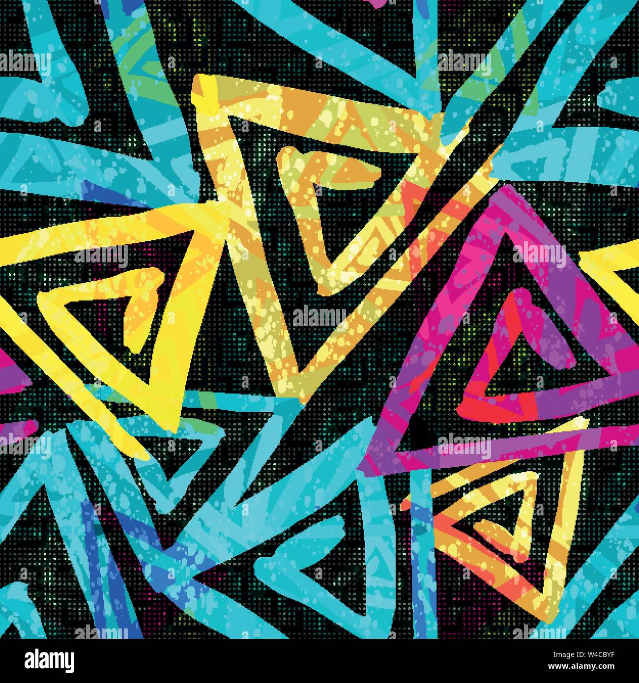 Graffiti bright psychedelic seamless pattern on a black background vector illustration Stock Vector
