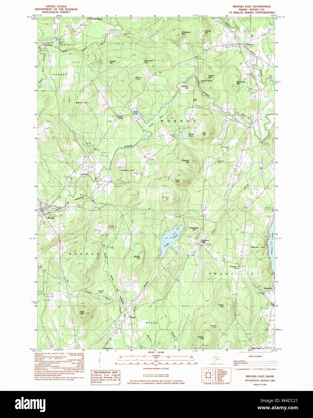 Maine USGS Historical Map Brooks East 104974 1982 24000 Restoration