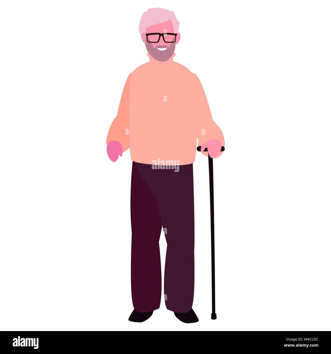elderly man with walk stick vector illustration Stock Vector Image ...