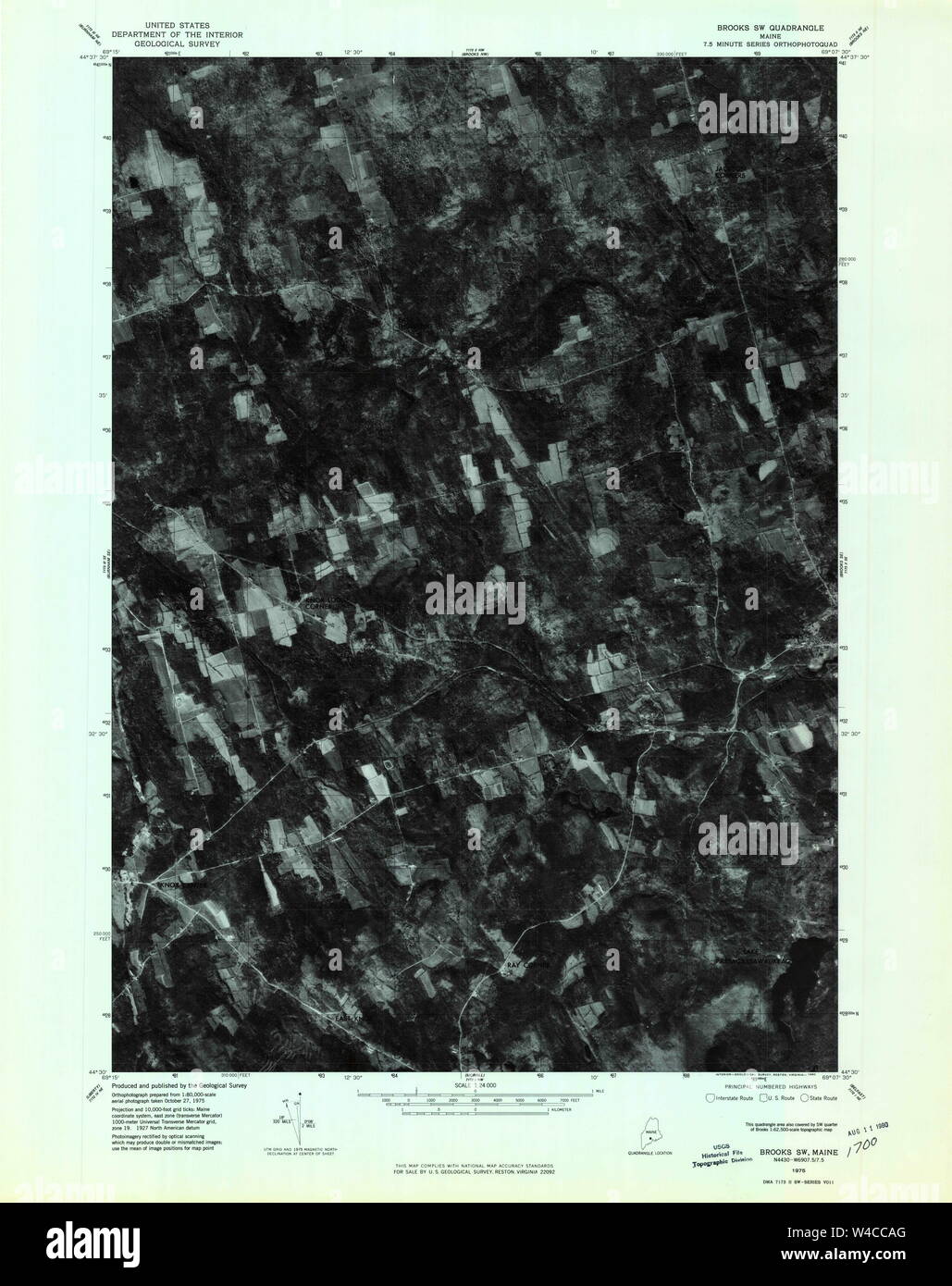 Maine USGS Historical Map Brooks SW 806558 1975 24000 Restoration Stock