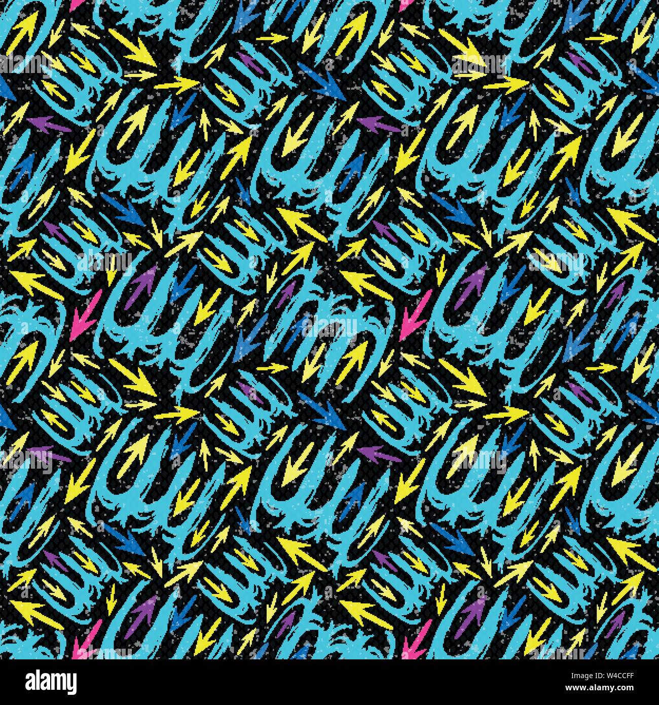 bright graffiti geometric seamless pattern grunge effect Stock Vector