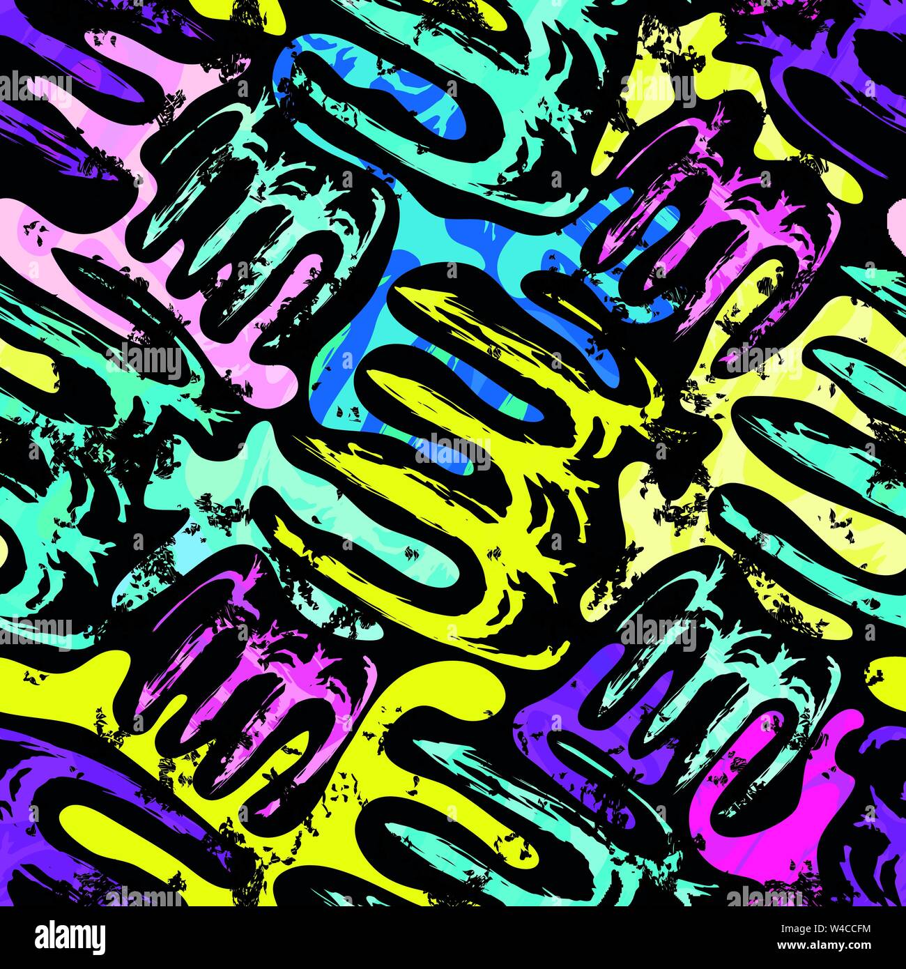 bright graffiti geometric seamless pattern grunge effect Stock Vector