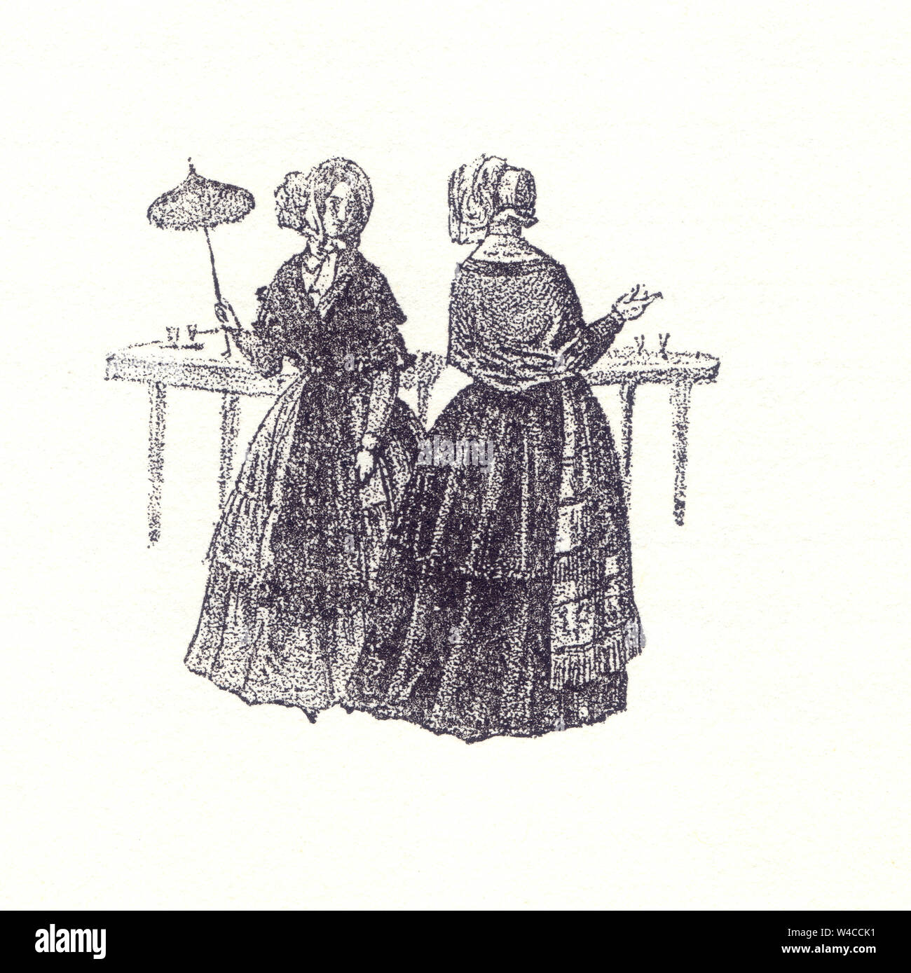 Historic Illustration of two women Bad Ems Circa 1850 Stock Photo