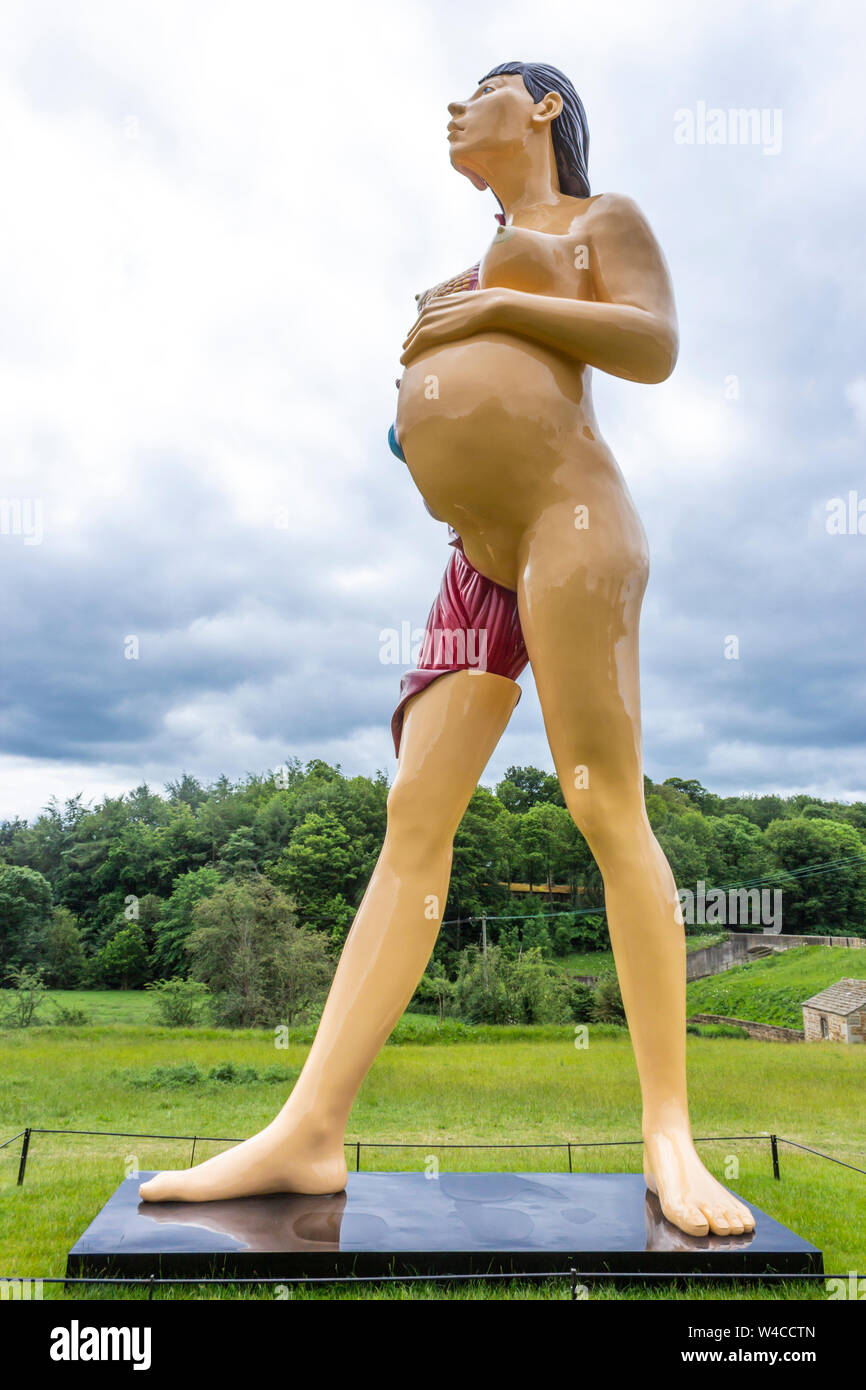 The Yorkshire Sculpture Park (YSP), West Bretton, near Wakefield, West Yorkshire, England.  35 foot statue entitled Virgin Mother by Damien Hirst, Stock Photo