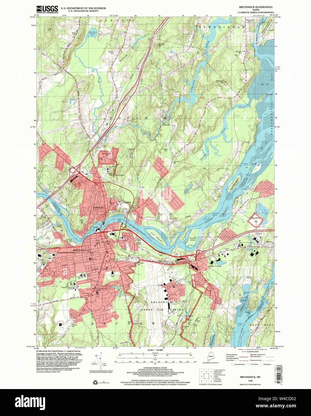 Maine USGS Historical Map Brunswick 104979 1996 24000 Restoration Stock