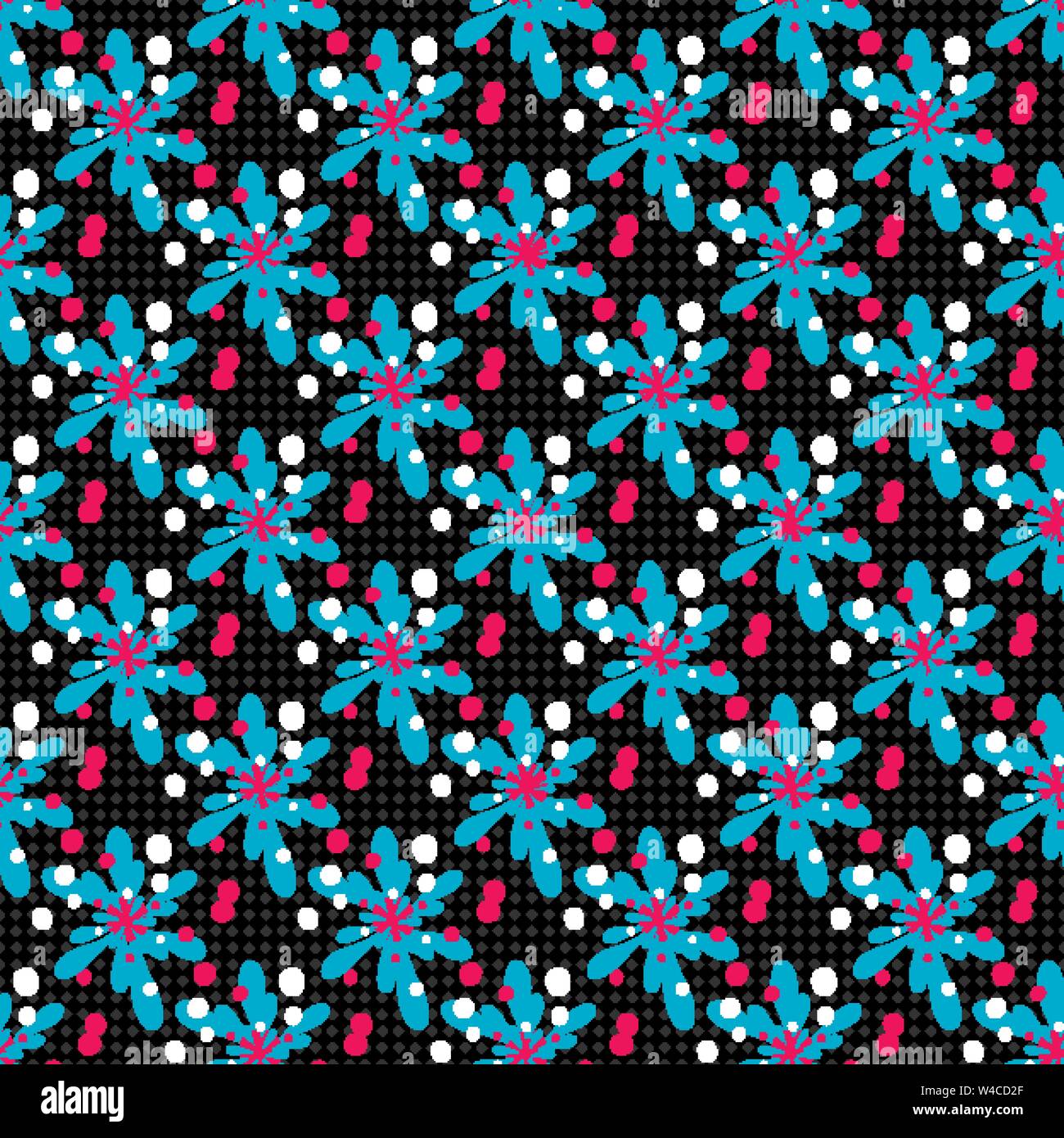 beautiful blue abstract flowers on a black background seamless pattern ...