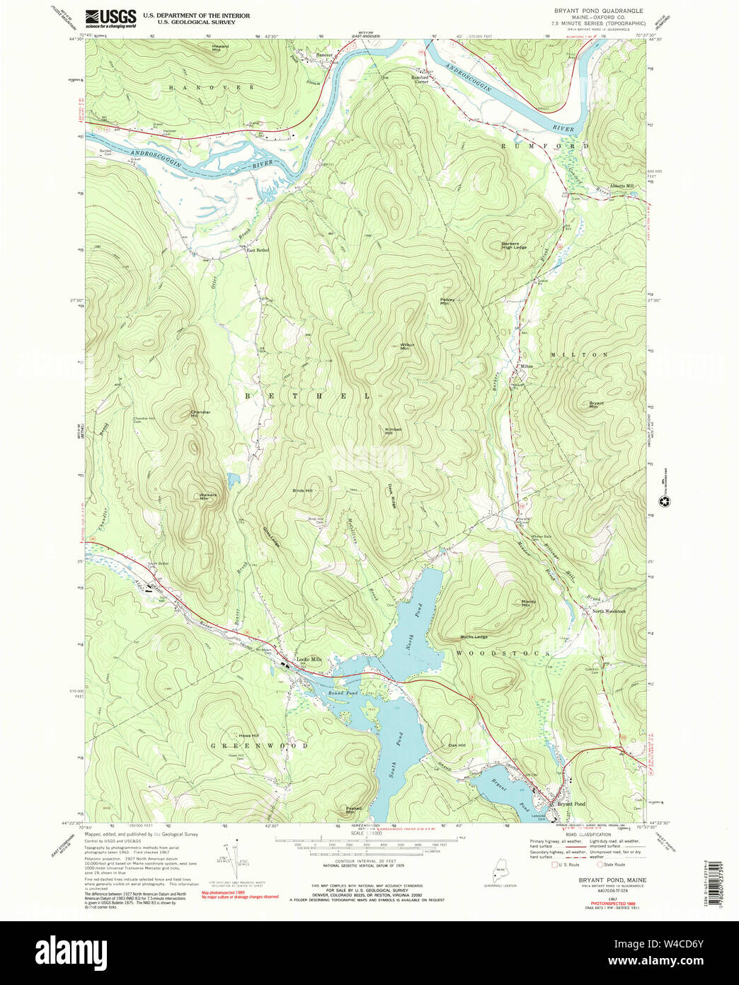 Maine USGS Historical Map Bryant Pond 104980 1967 24000 Restoration