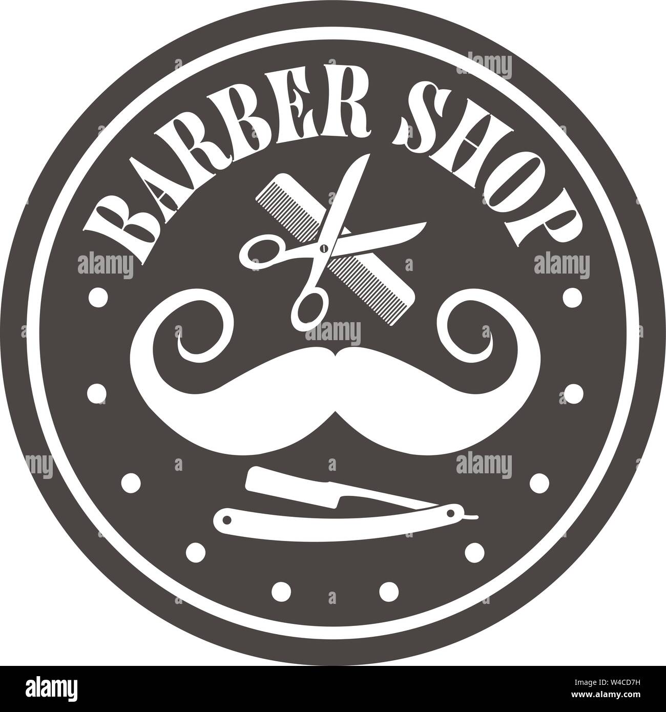 round flat black and white barber shop symbol vector illustration Stock Vector