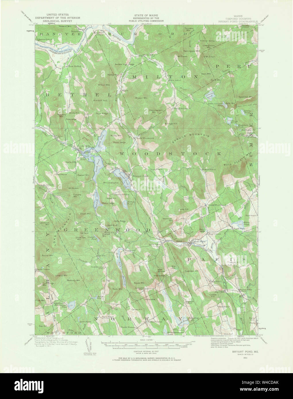 Maine USGS Historical Map Bryant Pond 306493 1911 62500 Restoration
