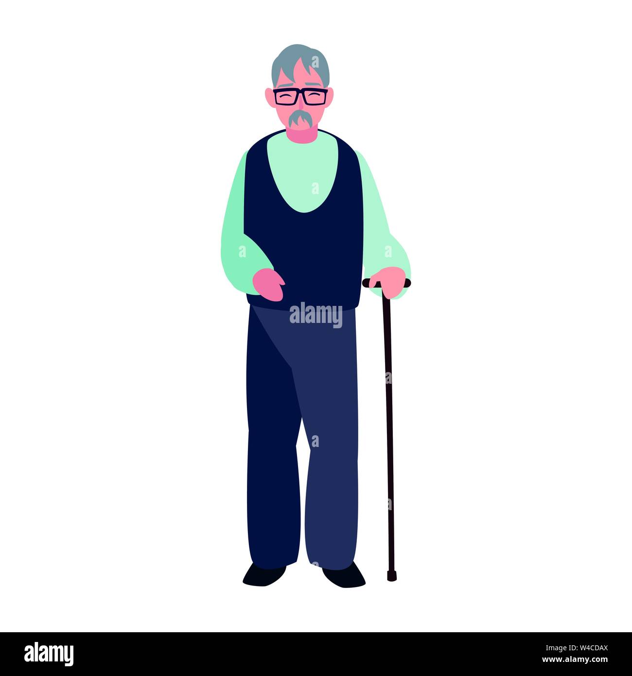 elderly man with walk stick vector illustration Stock Vector Image ...