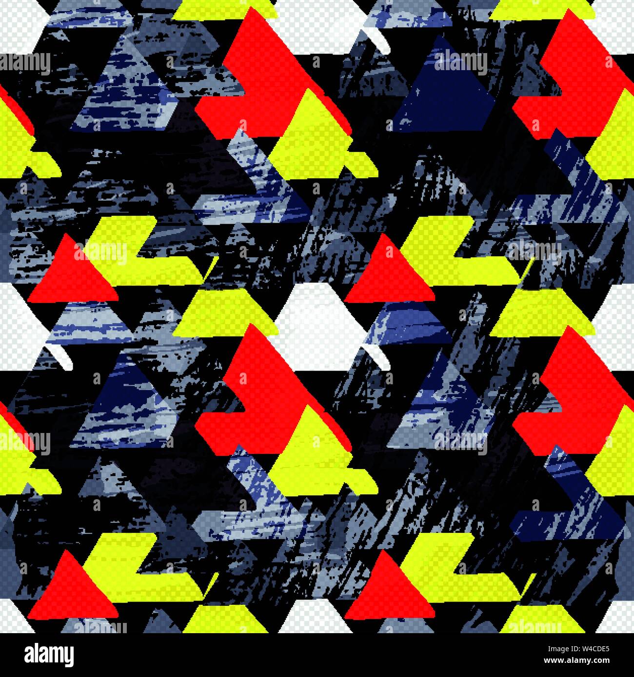 Graffiti small colored polygons on a black background grunge texture seamless pattern Stock Vector