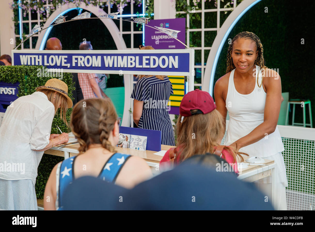 Venus Williams meets fans at The Wimbledon Championships 2019. Held at The All England Lawn Tennis Club, Wimbledon. Stock Photo
