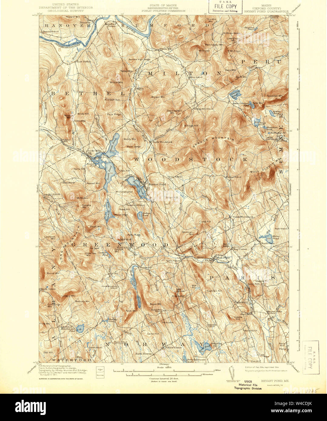 Maine USGS Historical Map Bryant Pond 460256 1914 62500 Restoration