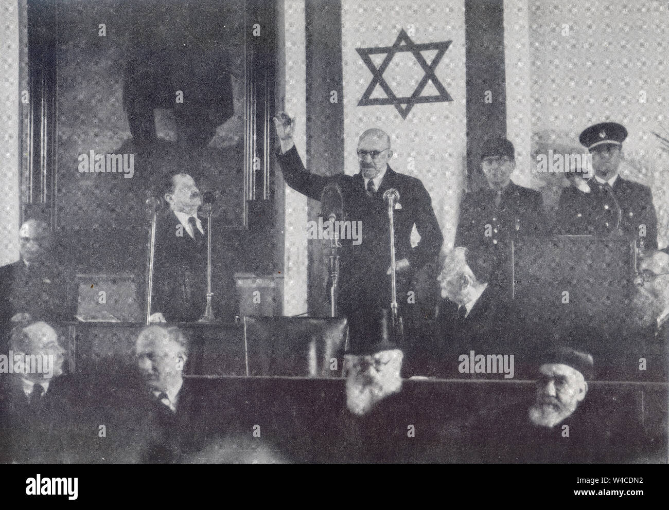 Dr. Chaim Weizmann Taking Oath of Office. Chaim Azriel Weizmann (27 November 1874 – 9 November 1952) was a Zionist leader and Israeli statesman who served as president of the Zionist Organization and later as the first president of Israel. He was elected on 16 February 1949, and served until his death in 1952. Stock Photo