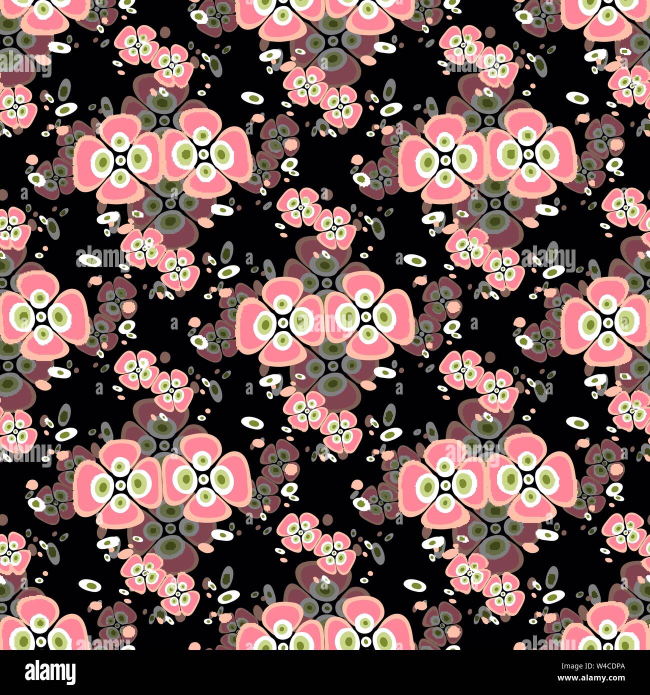 pink flowers on a black background seamless pattern Stock Vector Image ...
