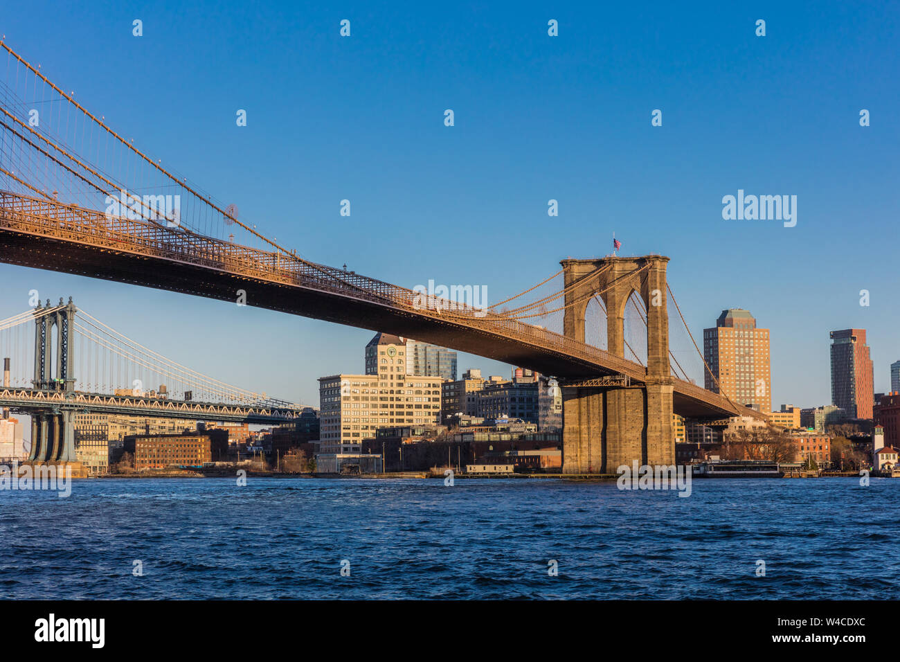 the Brooklyn and  Manhattan Bridges  Landmarks in New York City USA Stock Photo