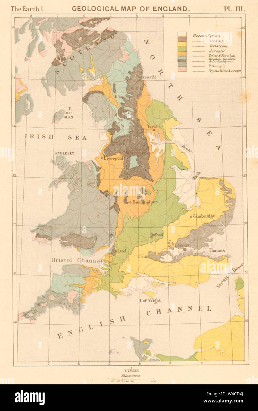 Geological Map of England & Wales 1886 old antique vintage plan chart ...