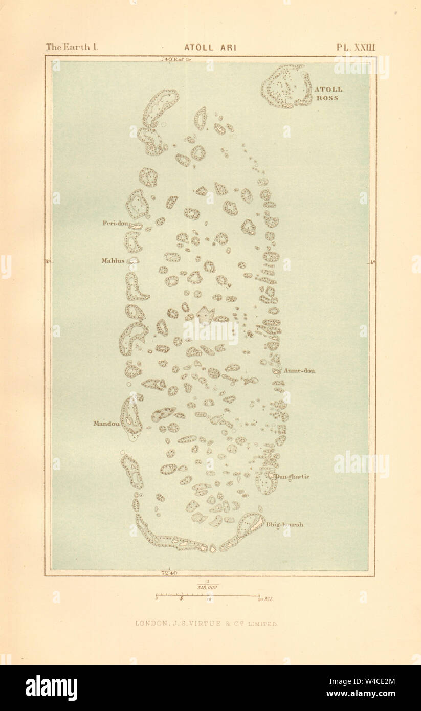 Atoll Ari, Maldives 1886 old antique vintage map plan chart Stock Photo