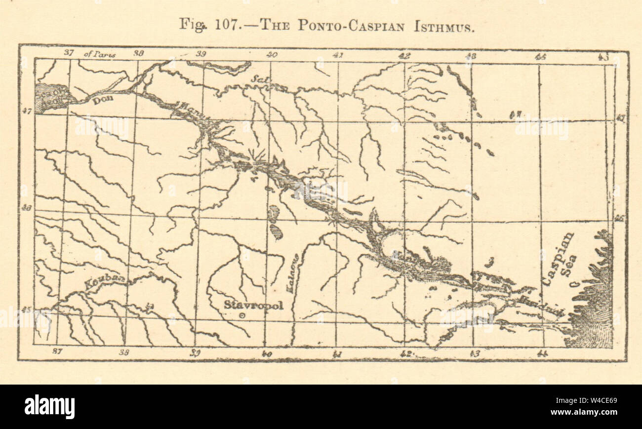 The Ponto-Caspian Isthmus. Russia. Stavropol Sea of Azov. SMALL sketch map 1886 Stock Photo