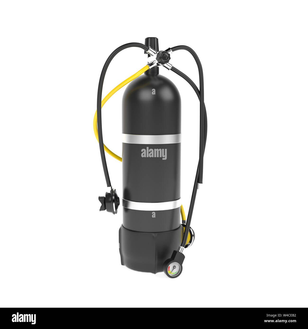 Scuba diving air tank with regulator set. 3d rendering illustration