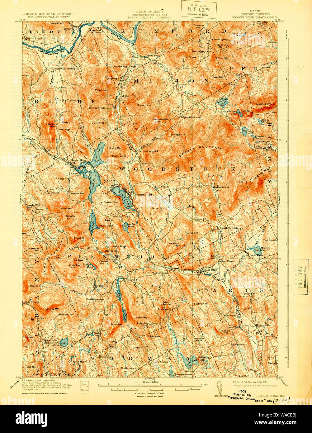 Maine USGS Historical Map Bryant Pond 807407 1914 62500 Restoration