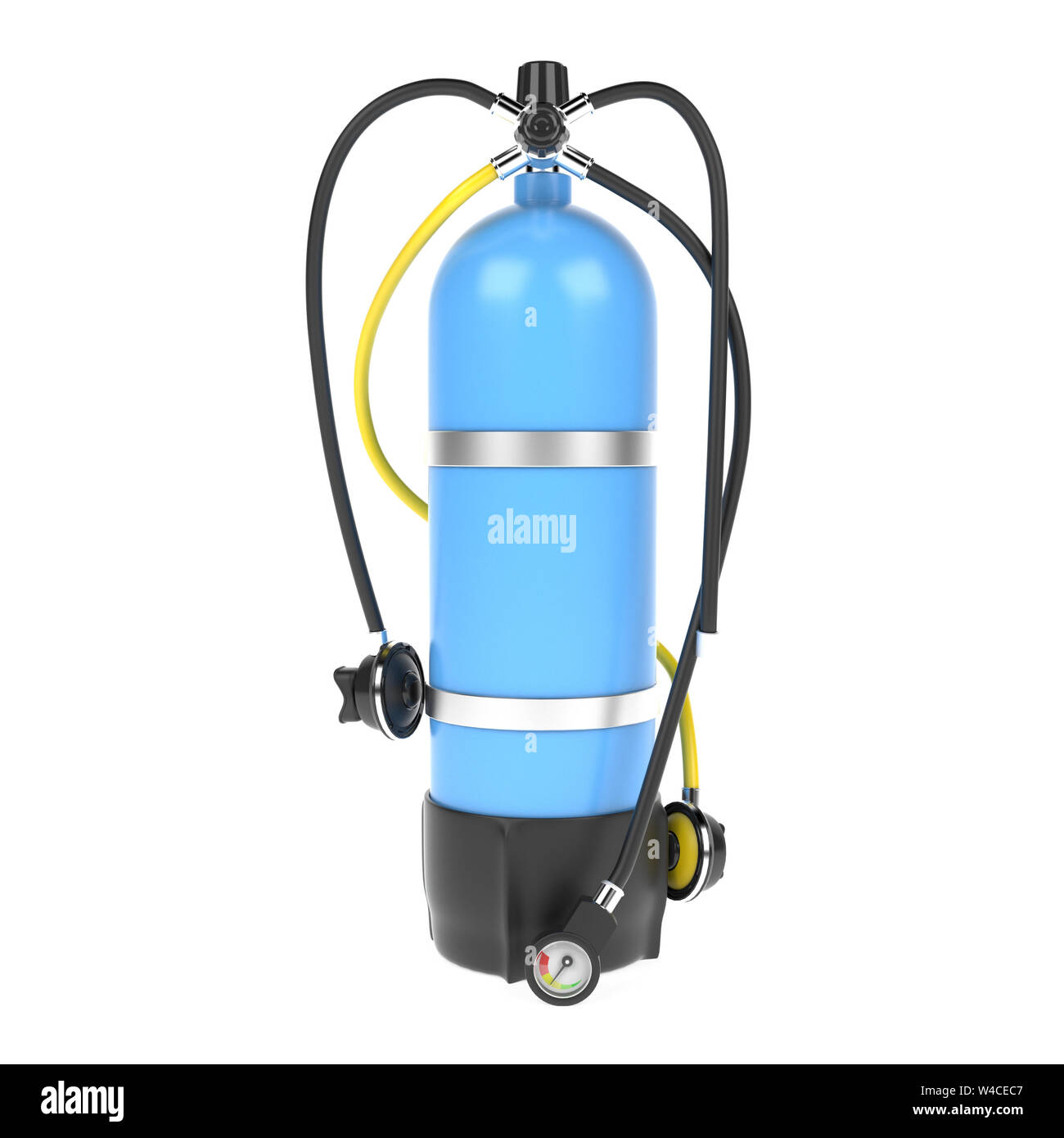 Scuba diving air tank with regulator set. 3d rendering illustration
