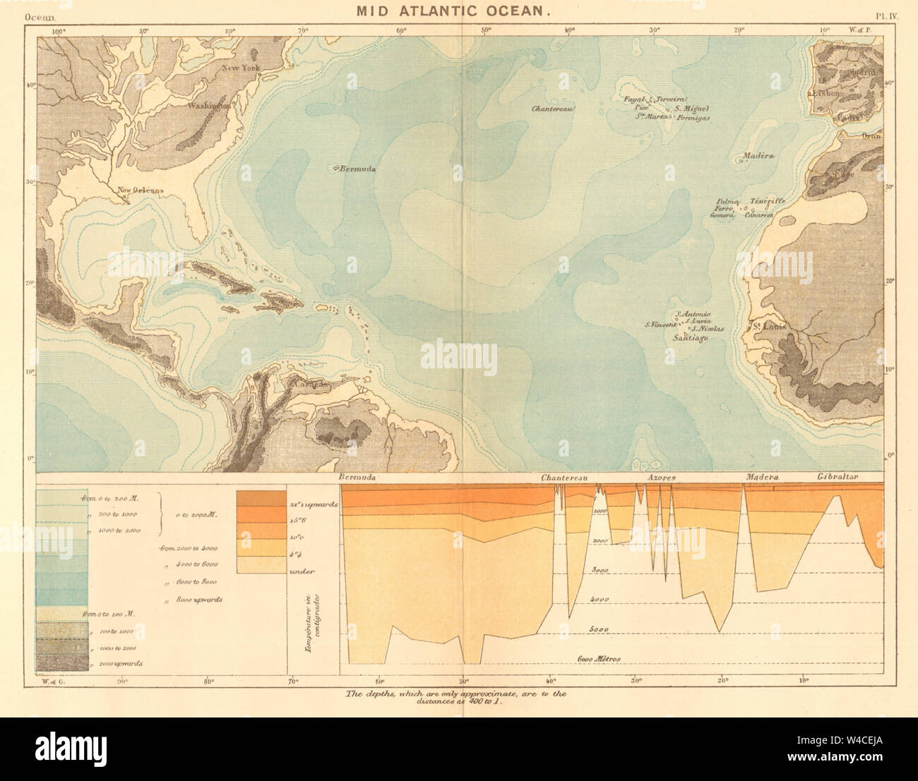 The Mid Atlantic Ocean 1886 old antique vintage map plan chart Stock Photo