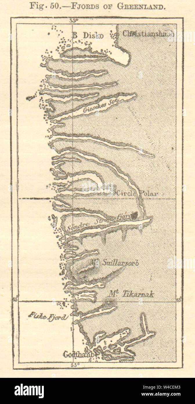 Fjords of Greenland. SMALL sketch map 1886 old antique vintage plan chart Stock Photo