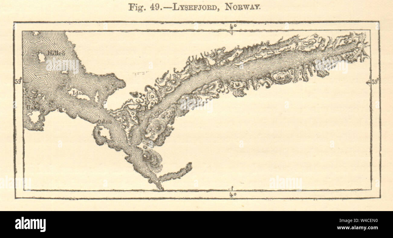 Lysefjord, Norway. SMALL sketch map 1886 old antique vintage plan chart Stock Photo