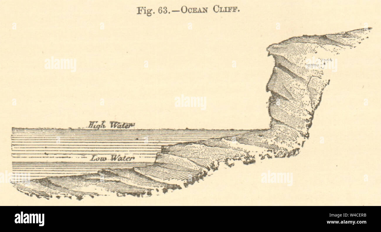 Ocean Cliff. SMALL 1886 old antique vintage print picture Stock Photo