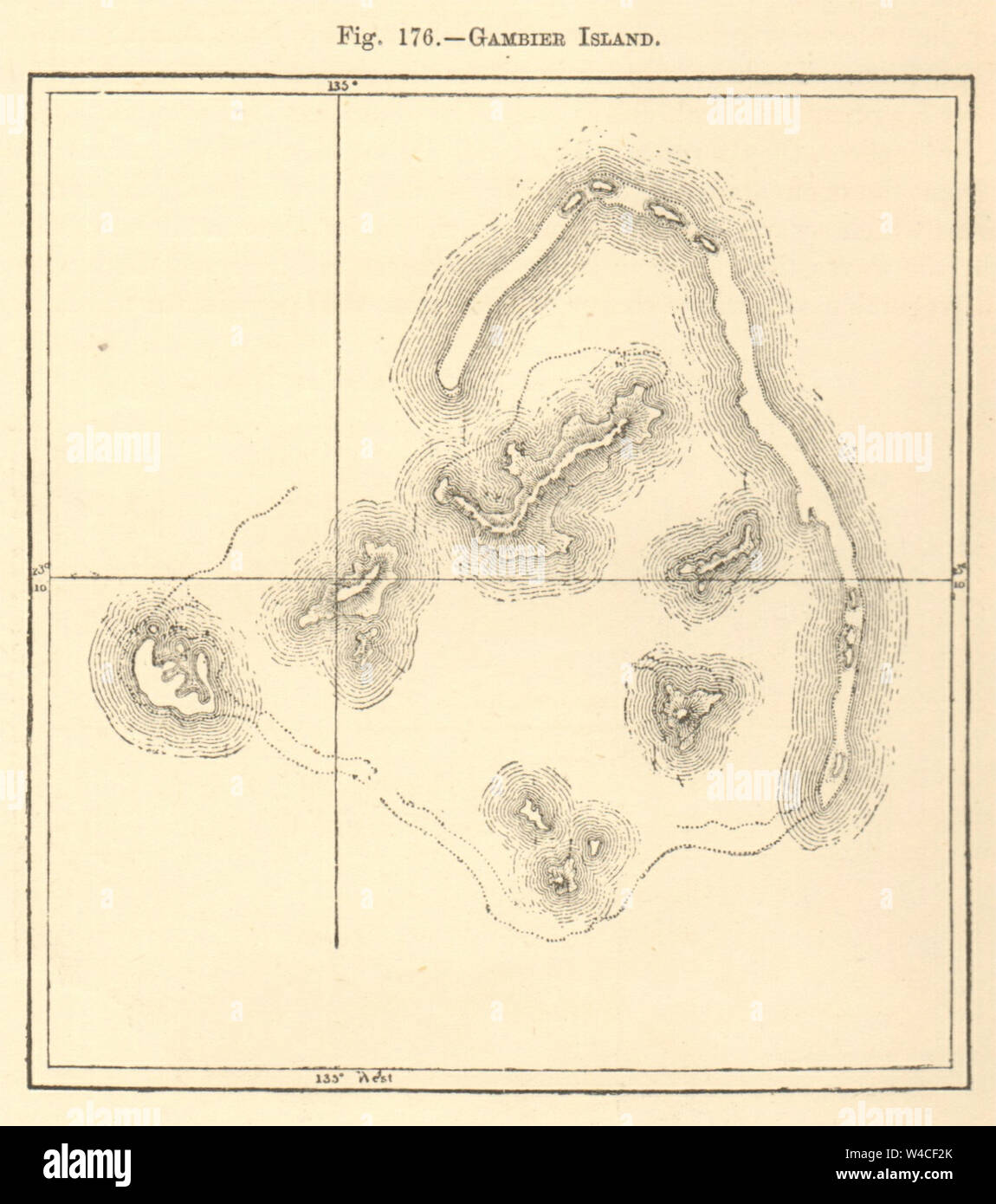 Gambier Islands. French Polynesia. Tuamotu archipelago. Sketch map 1886