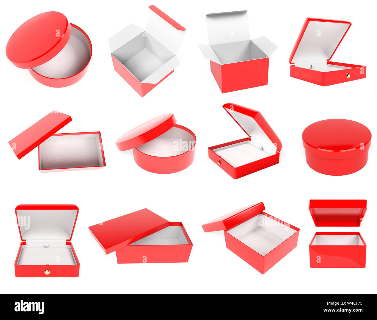 Red gift box set. Realistic carton mock up. Closed and empty. 3d