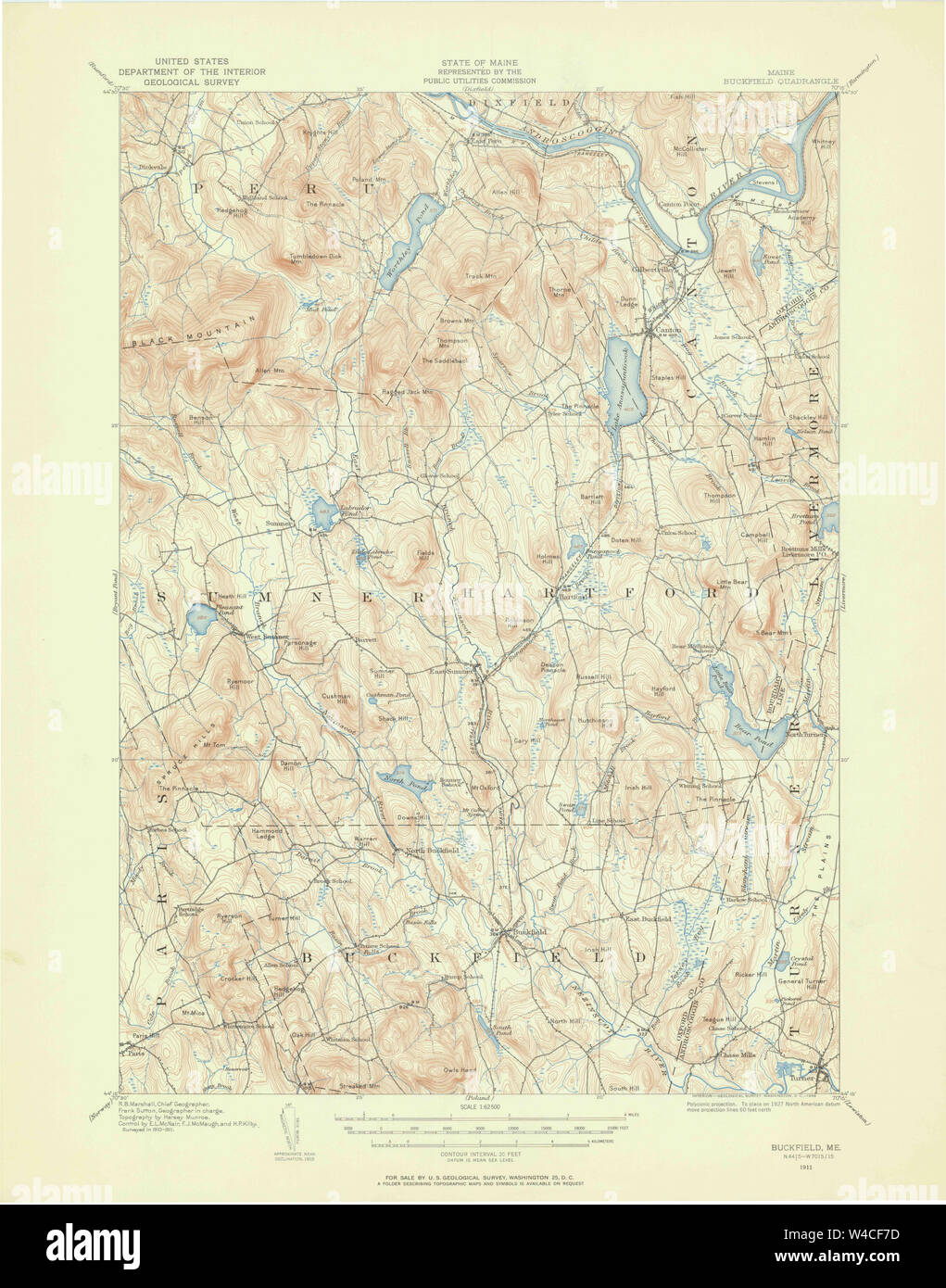 Maine USGS Historical Map Buckfield 306496 1911 62500 Restoration Stock