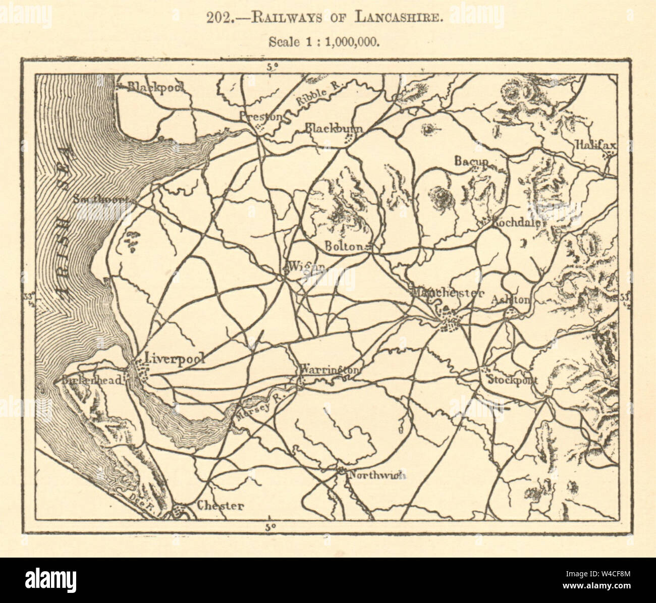 Railways of Lancashire. Sketch map 1886 old antique vintage plan chart Stock Photo