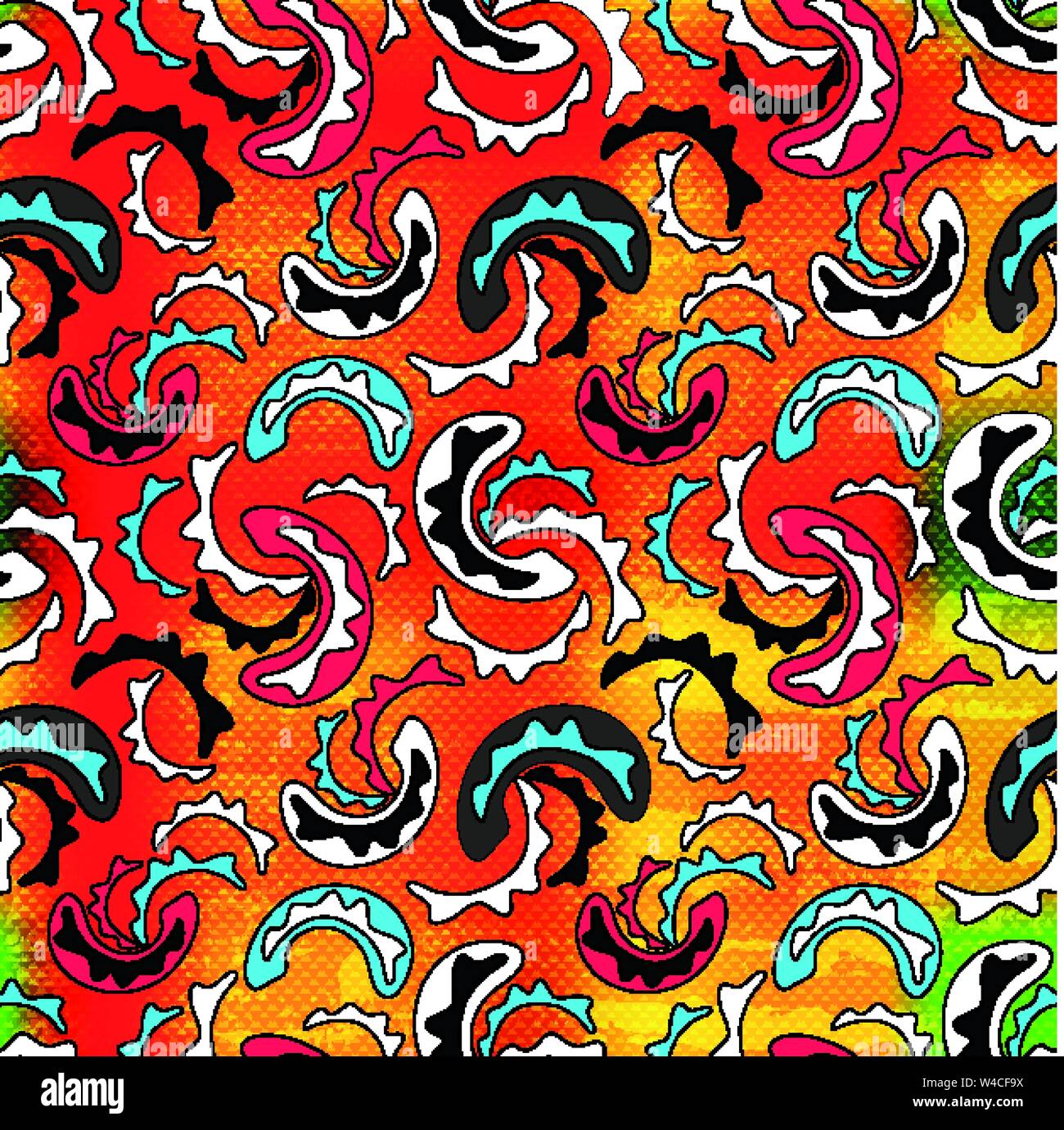 Graffiti on an orange background. Tribal striped seamless pattern Stock Vector