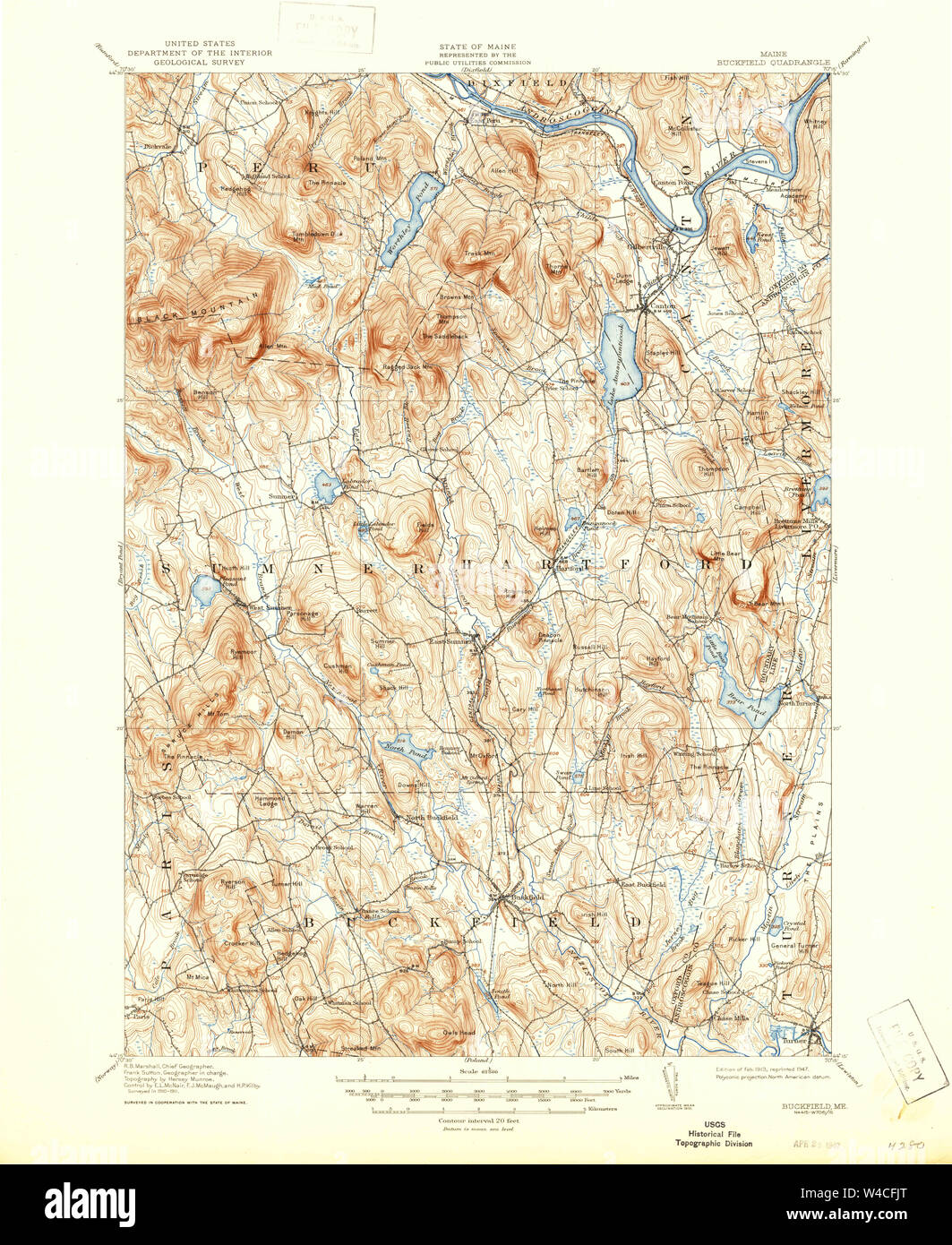 Maine USGS Historical Map Buckfield 460262 1913 62500 Restoration Stock
